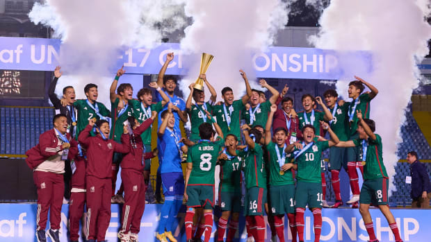 Jugadores de Mexico Campeones durante el partido Mexico (Seleccion Nacional Mexicana) vs Estados Unidos (EUA), correspondiente a la gran final del campeonato Masculino Sub-17 de la Concacaf Guatemala 2023.
